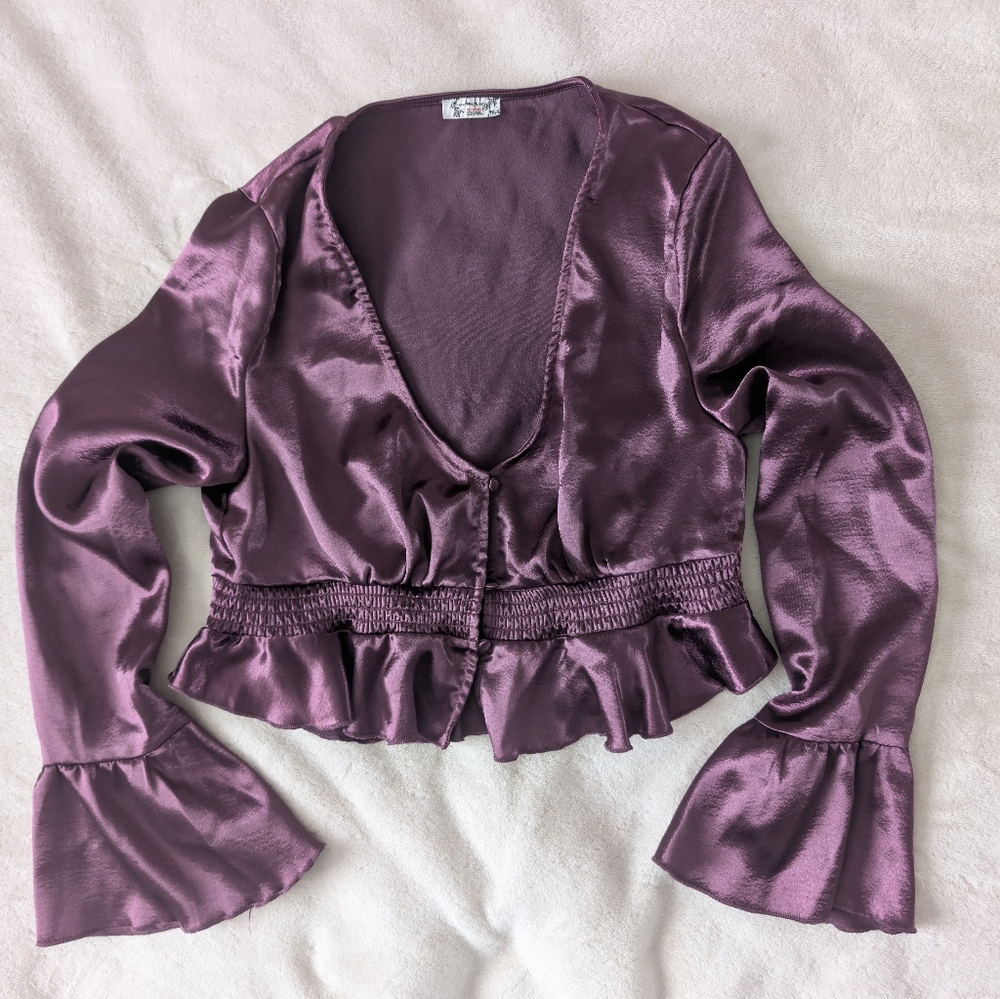 3/$30 Free People Purple Satin Ruffle Blouse